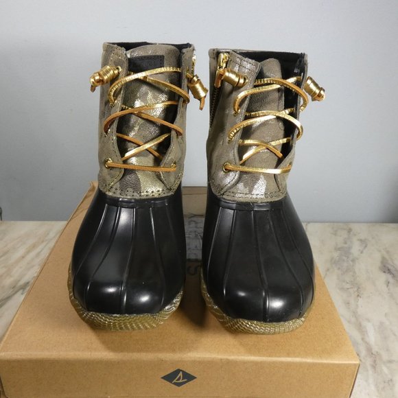 Sperry Women's Saltwater Leather Metallic Gold Snow Boot, Olive Camo, 7.5 - Picture 7 of 11